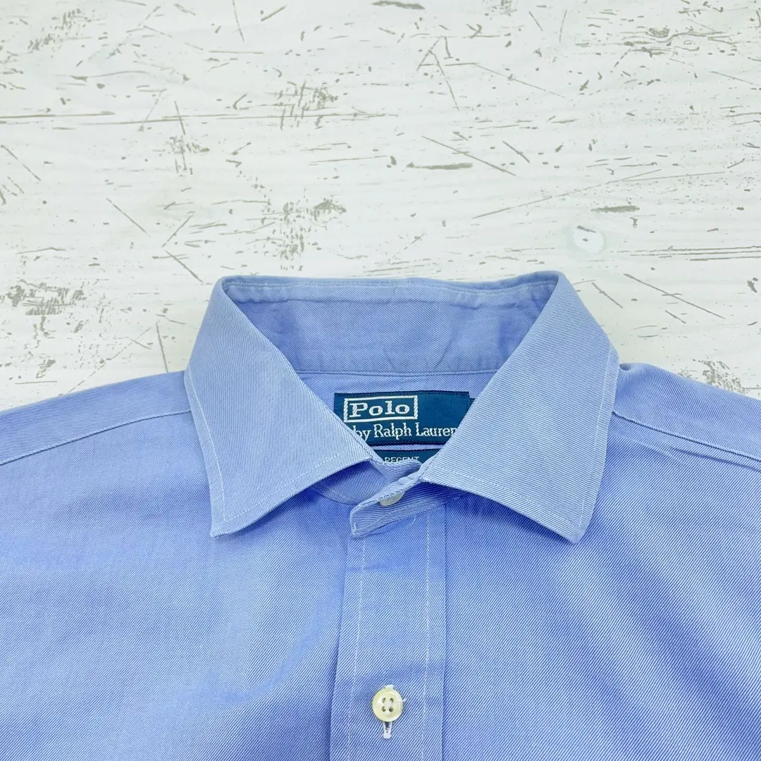 【US古着】POLO RALPH LAUREN　ポロラルフローレン　REGENT CLASSIC FIT　長袖シャツ　メンズ　サイズ表記16 1/2  34/35　ライトパープルネイビー系