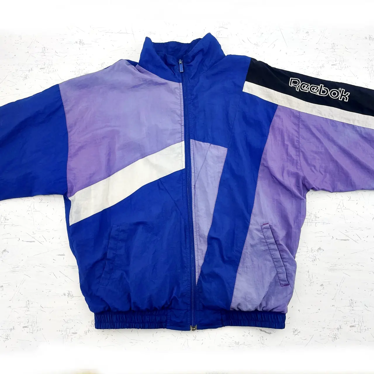 Reebok Vintage 90s Windbreaker Jacket Full Zip Blue Black