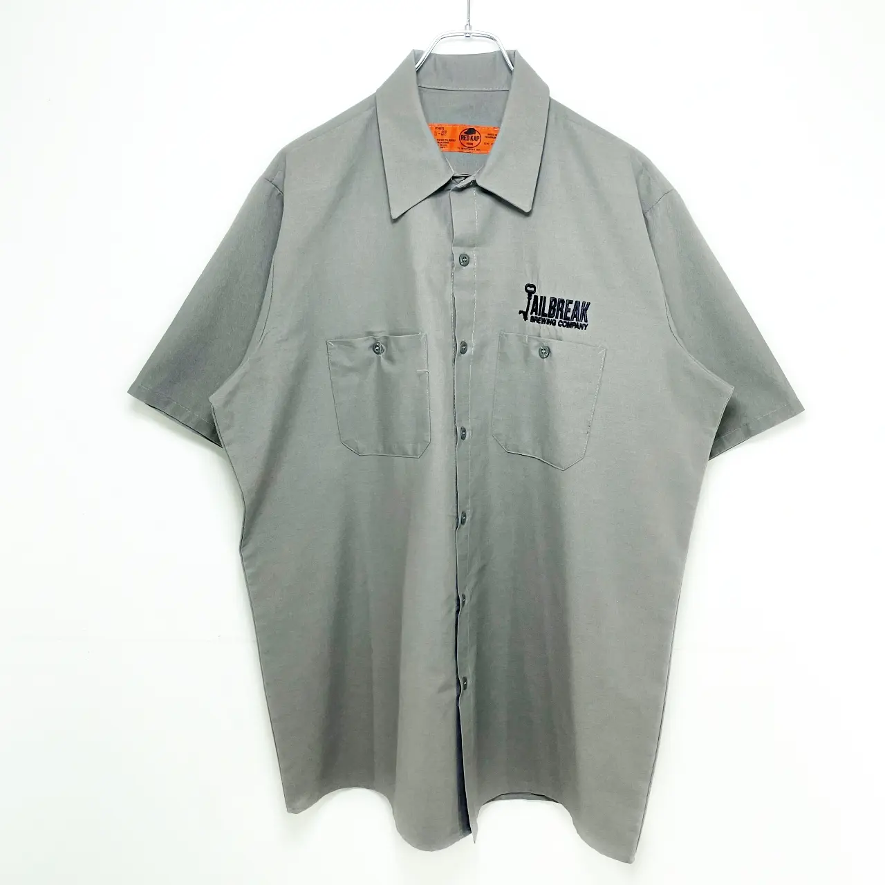 USA古着 REDKAP　半袖ワークシャツ2XL グレー　Straydog US古着】RED KAP レッドキャップ 企業ロゴ刺繡 半袖ワークシャツ