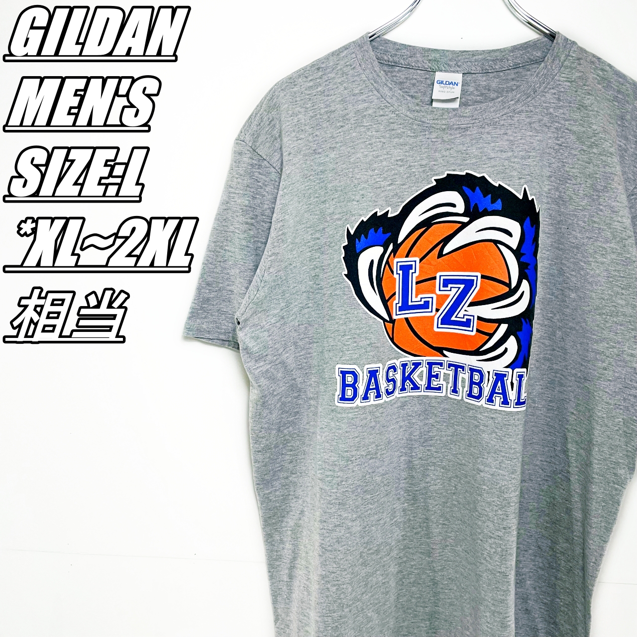 【US古着】GILDAN　ギルダン　LZ HOOPS　ロゴプリントTシャツ　メンズ　サイズ表記L　XL~2XL相当　グレー